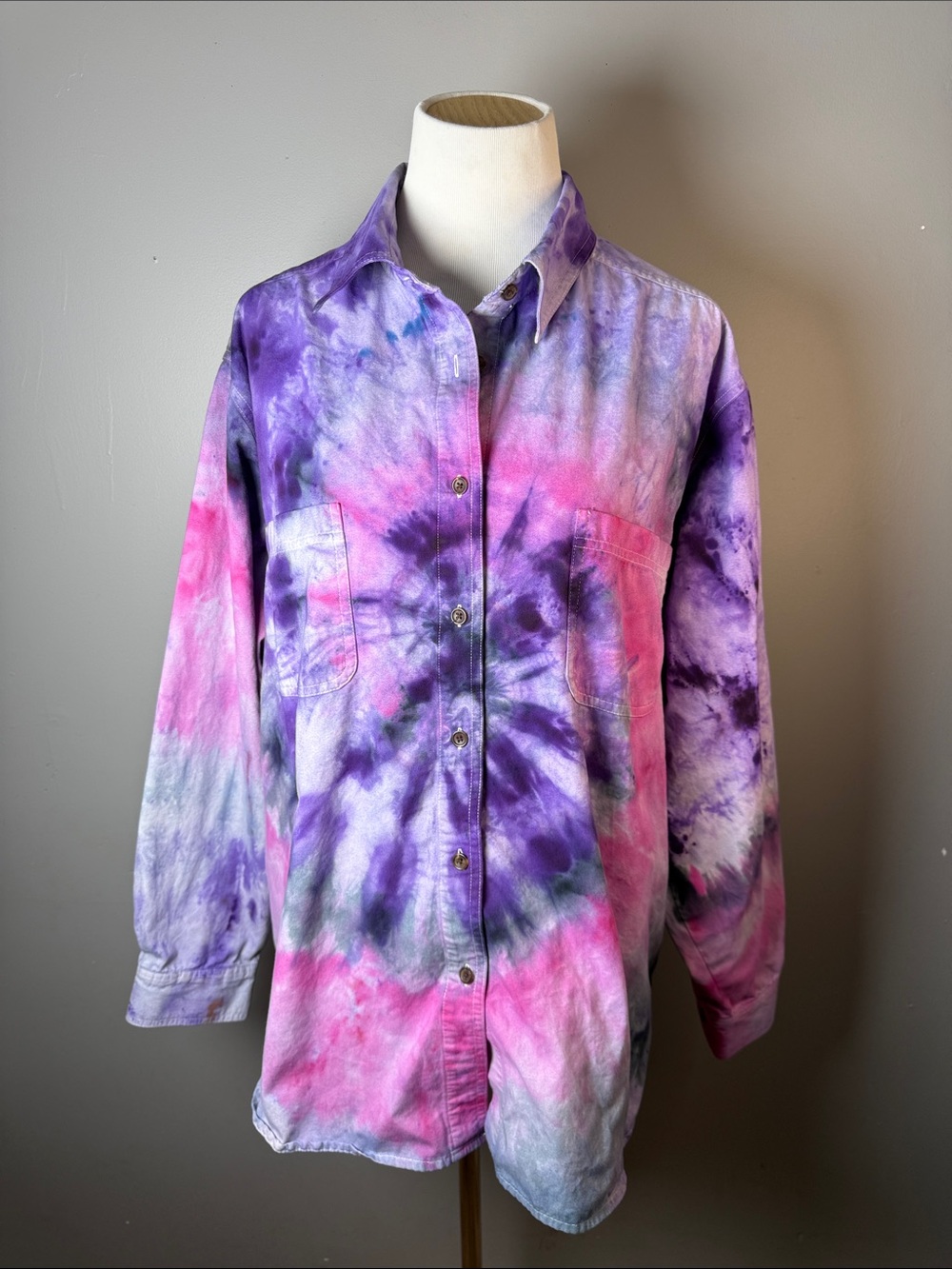Tie-Dye Button-Up Shirt in Purple & Pink